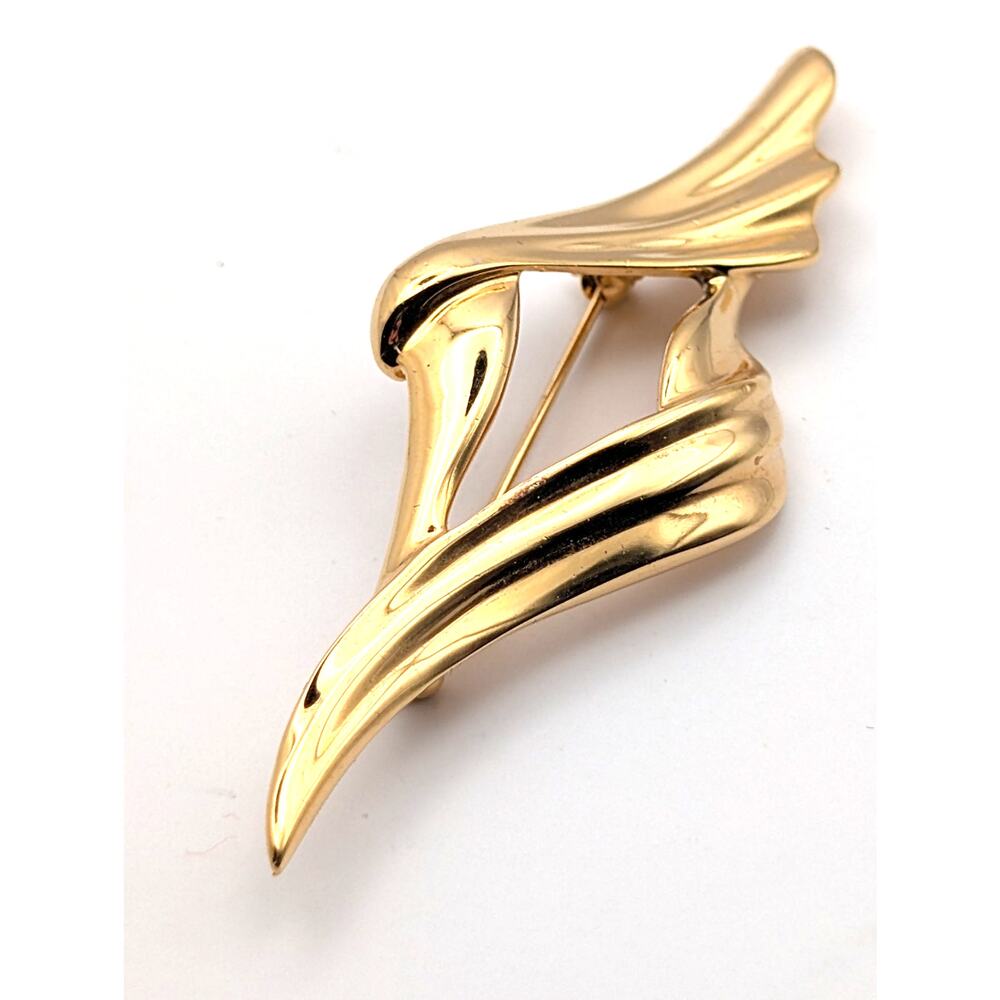Vintage Gold Tone Brooch Modernist Abstract Heron Design Sculptural MCM Jewelry